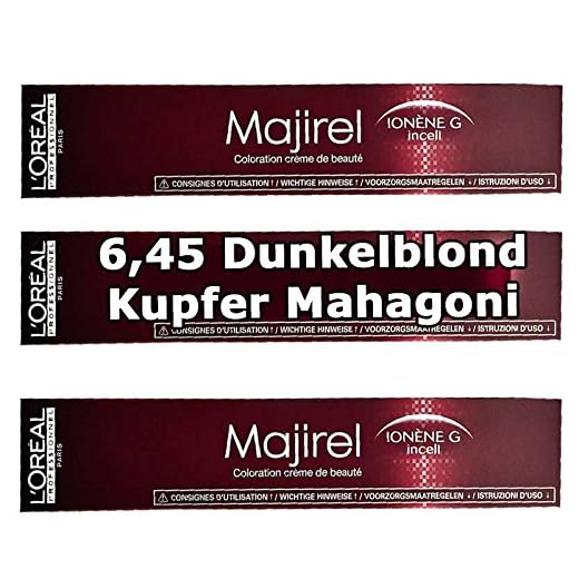 3x Loreal Majirel 6,45 Dunkelblond Kupfer Mahagoni Creme Haarfarbe - 50ml