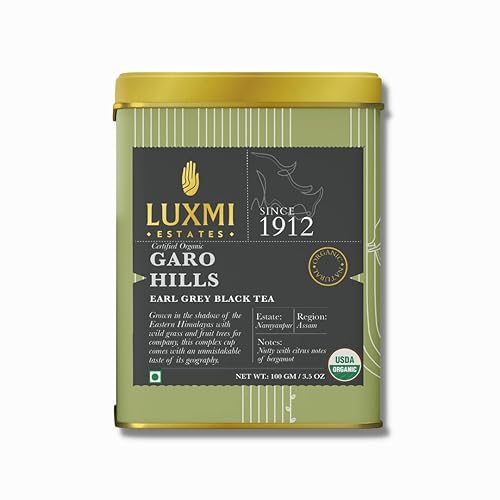 Luxmi Estates Garo Hills - Té negro orgánico Earl Grey de 3.53 oz (100 g), paquete de hojas sueltas  USDA Orgánico - Bolsas de té Earl Grey