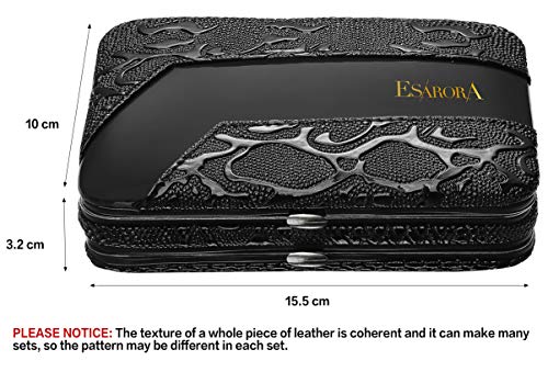 Esarora Manicure Set, 20 In 1 Stainless Steel Professional Pedicure Kit Nail Scissors Grooming Kit With Mirror And Black Leather Travel Case, Double Layer #TOP1