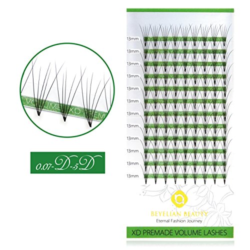 BEYELIAN Premade 5D D Curl 0.07 Thickness 13mm Eyelash Extensions Volume Fans Lashes Pre-Fanned Individual Eyelash Extension Express Lash Extensions (0.07mm 13mm D Curl 108 pcs)
