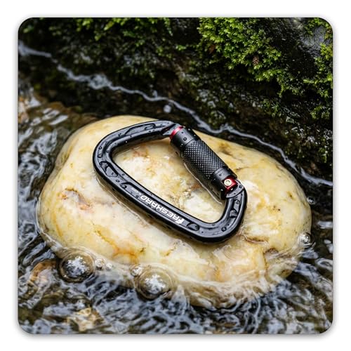 Image of FresKaro UIAA Certified 25KN Auto Locking Climbing Carabiner Clips, Twist Lock, and Heavy Duty Carabiners for Rock Climbing, Rappelling, and Mountaineering, D Shaped
