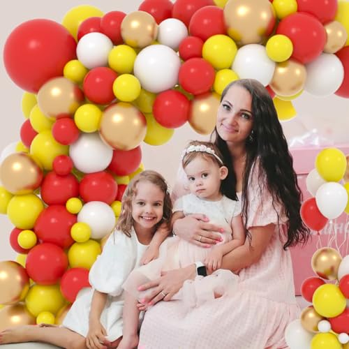 Red Yellow White Balloon Garland Arch Kit, 142PCS Yellow White and Red Balloons Metallic Gold Balloons for Crawfish Theme Birthday Wedding Engagement Anniversary Graduation Beer BBQ Party Decorations by Cunnikku - Used condition - Image 7