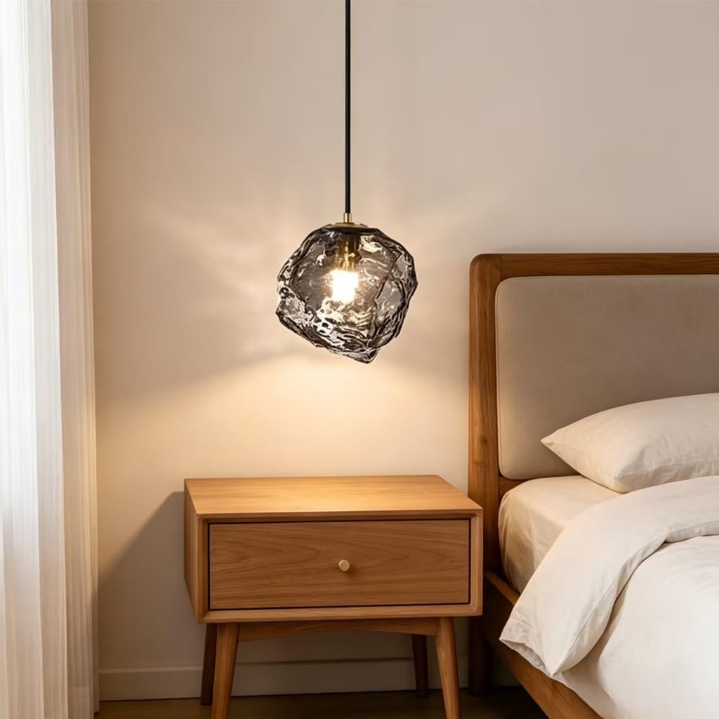 Kreatywna lampa wisząca lód, Szklana plafoniera, Lampa wisząca z lawą, E27 regulowana wysokość plafoniera, minimalistyczna lampa wisząca do stołu – dla wyspy, jadalni, korytarza(Smoke Gray,22cm)
