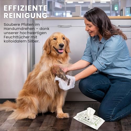 TraumaPet Premium Feuchttücher für Hunde & Katzen – Feuchte Reinigungstücher mit Kamille & Silber – Reinigungstücher für empfindliche Stellen – 15 Stück | Feuchttücher Hund & Katze