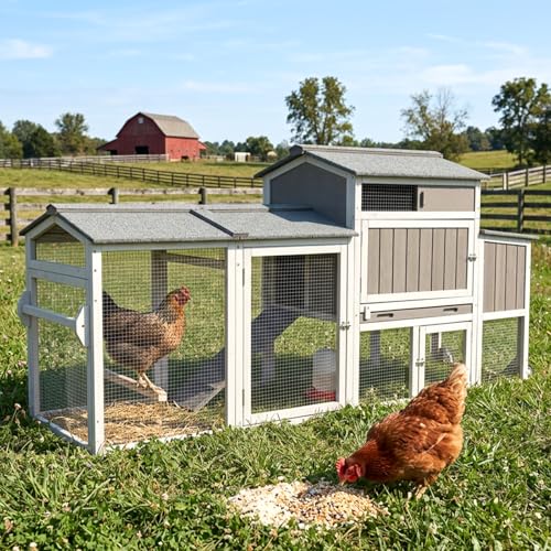 Mobile Chicken Coop with Run, Wheels & Nesting Box