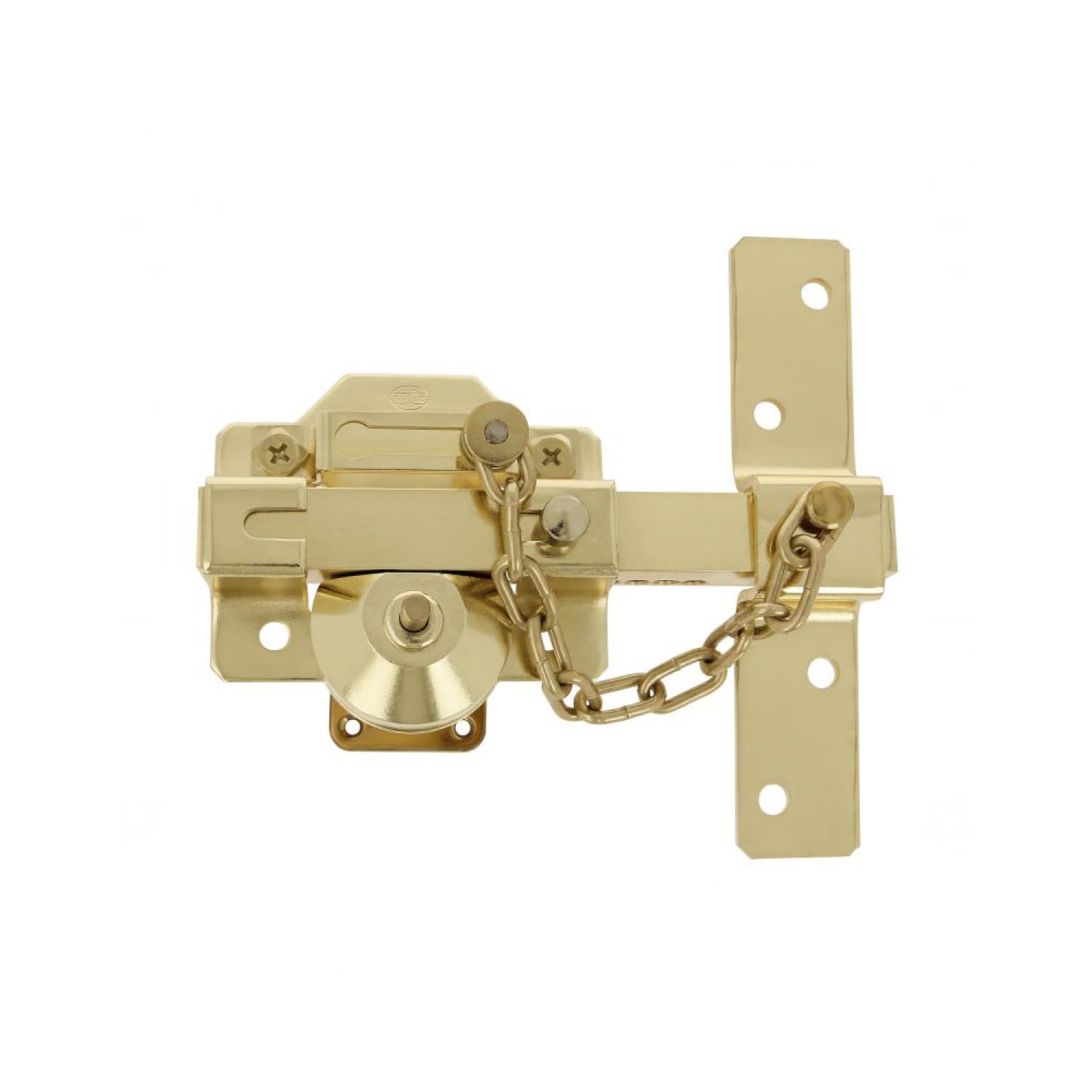 Amig - Cerrojo de Sobreponer con Cilindro Redondo, Pestillo y Cadena Mod. 1C - 105 x 170 mm - Cerradura de Seguridad con Llave y Retenedor - Incluye 5 Llaves de Punto - Acero Dorado