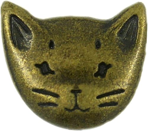 Miniatura 1 de Bezelry 12 botones de vástago de metal con diseño de gato, 0.709 in (latón antiguo)