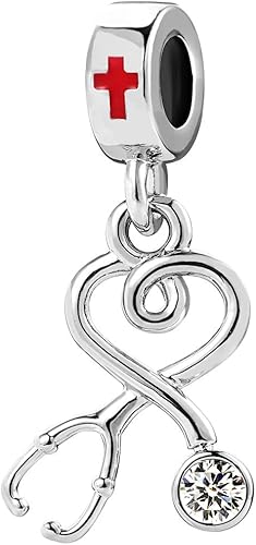 KunBead Dije de estetoscopio para el día de la enfermera, para mujer, compatible con pulseras Pandora, Cobre, vidrio