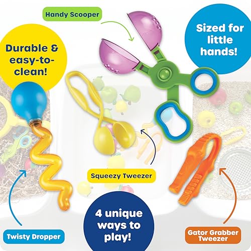 Learning Resources Helping Hands Fine Motor Tool Set Toy - 4 Pieces, Ages 3+ Fine Motor and Sensory Play Toys, Toddler Tweezers, Sensory Bin Toys - Image 7