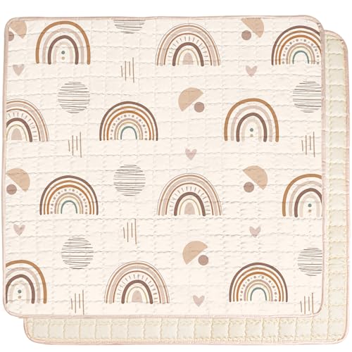 Image of Beavtaens Baby Play Mat, 50x50 Playpen Mat with Super Soft Touch, Activity Mat with Upgraded Anti-Slip Bottom, Machine Washable Crawling Mat for Floor & Picnic (Boho Rainbow)