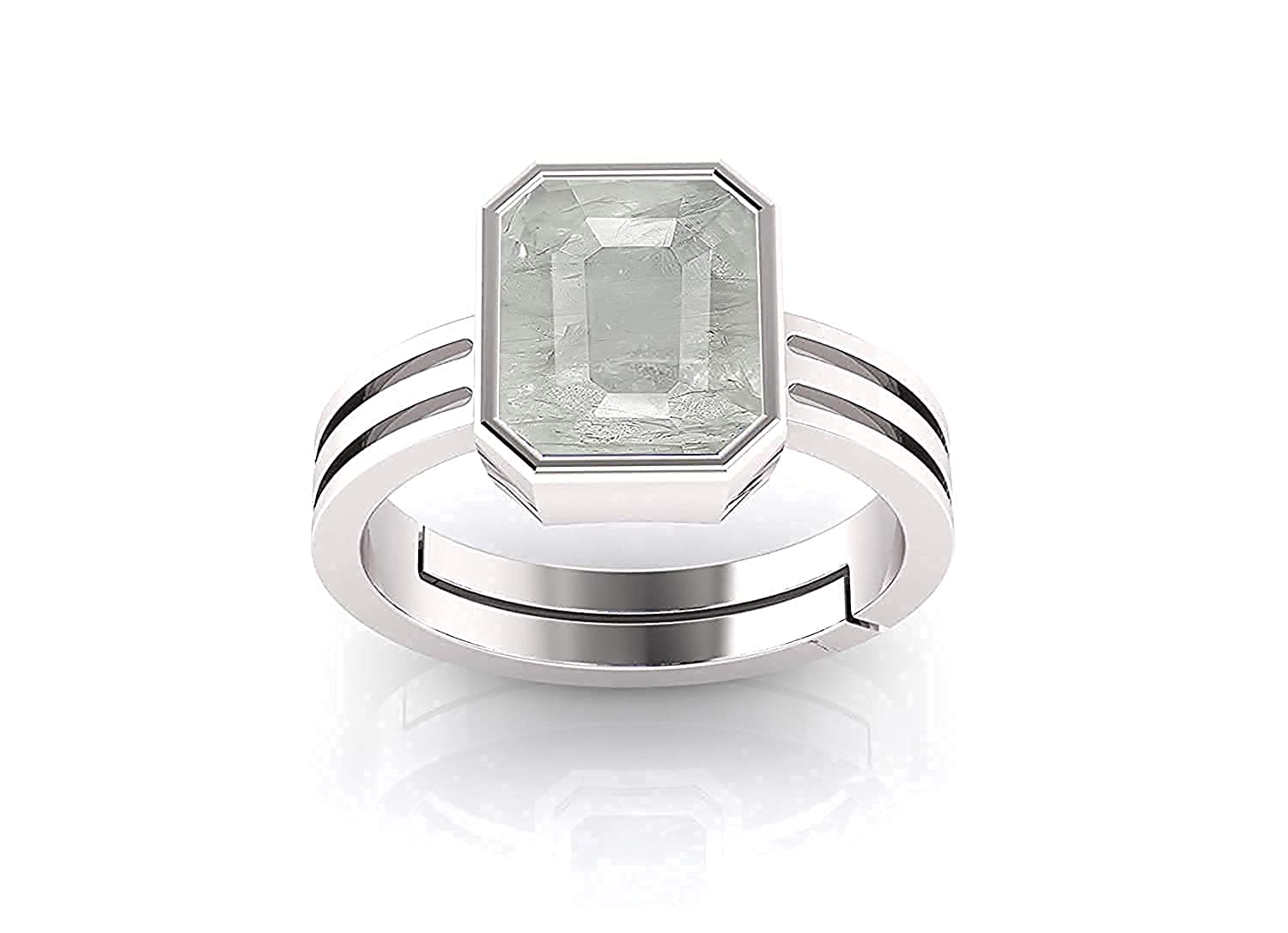 Anello in argento da 7,25 ratti/6,65 carati, con zaffiro bianco naturale, certificato Pukhraj, anello adjaistaible con pietra portafortuna preziosa, placcata argento, zaffiro bianco, Placcato