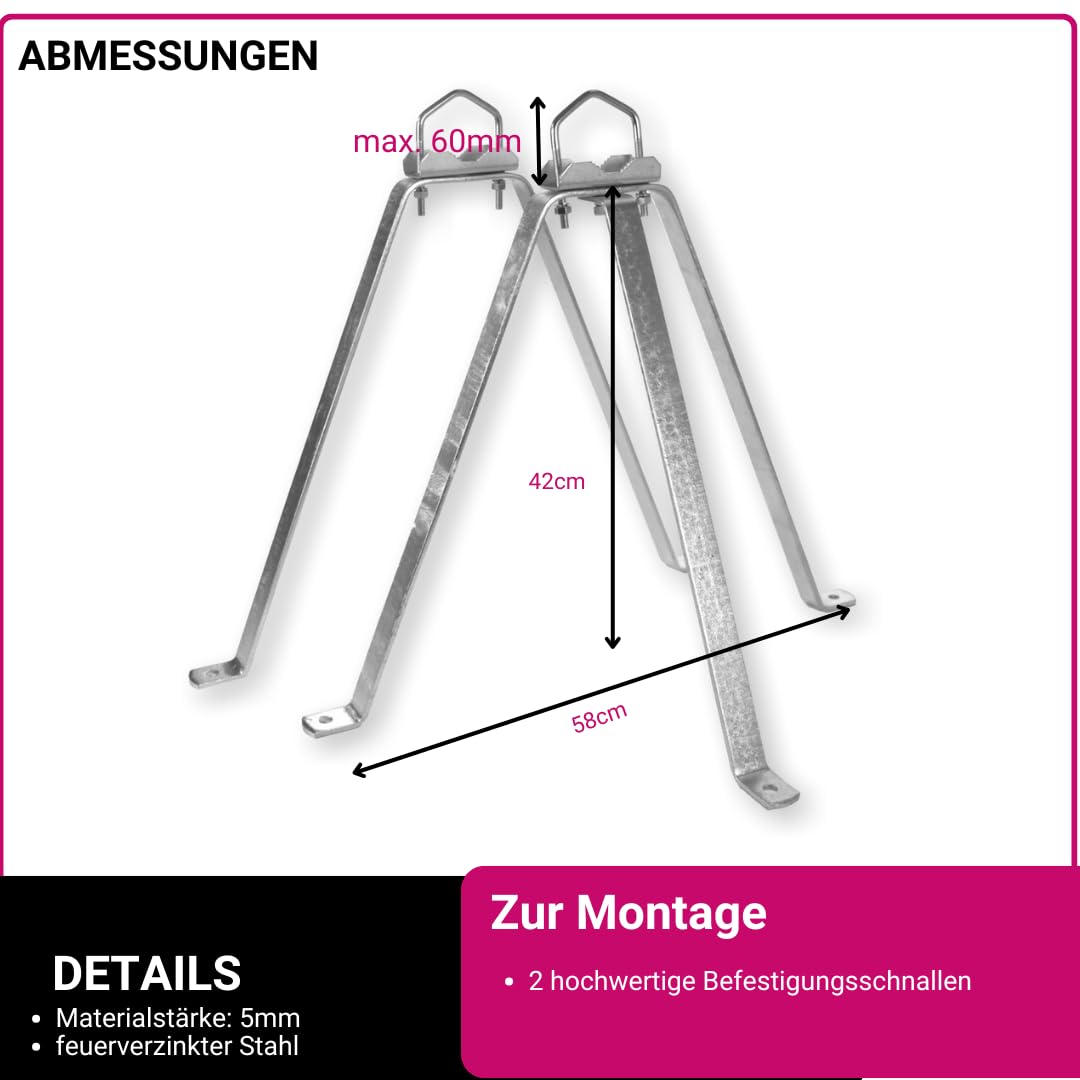 2-teiliges Mauerhalter Set mit 42cm Wandabstand I Halterung für Rohre bis 60mm Durchmesser I Wandhalterung für Mast & Satellitenschüssel I Wandabstandshalter aus verzinktem Stahl