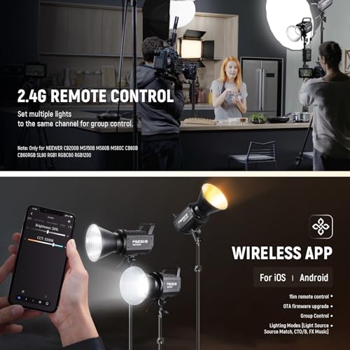 Image of NEEWER FS230B LED Studio Video Light, 230W Bi Colour COB Continuous Lighting with 2.4G /APP Control, 110000Lux /m, 2700K-6500K, CRI 97+, Bowens Mount, Cleaning Cloth for Photography Video Recording