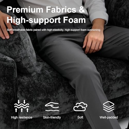 Image of 450lbs Oversized Power Recliner Chair for Big & Tall Adults, Extra Wide Electric Chair with USB & Type-C Ports, Chenille Single Sofa with Pillows for Living Room, Bedroom, Black