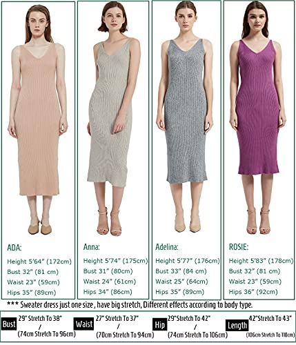 Image of Women's Sleeveless Sweater Dress Knit Slim V Neck Bodycon Midi Stretchable Elasticity Slim Fits