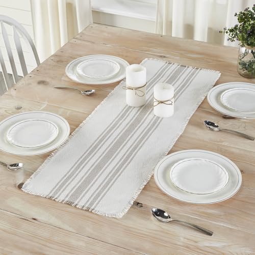 VHC Brands Antique White Stripe Dove Grey IndoorOutdoor Runner 12×36
