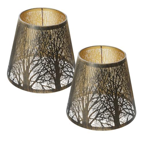 Double Small Bronze Gold Lamp Shade Clip On Bulb Set of 2, Alucset Barrel Fabric Lampshade for Table Chandelier Wall Lamp 5x8x7 Inch 2Pcs