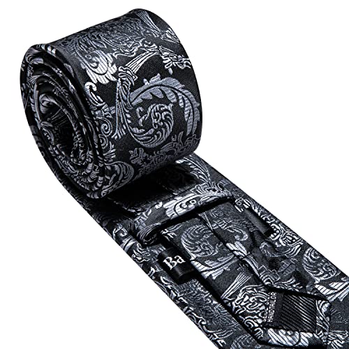 Image of Barry.Wang Men Tie Set Floral Paisley Silk Necktie Pocket Square Cufflinks Formal Wedding Party Business