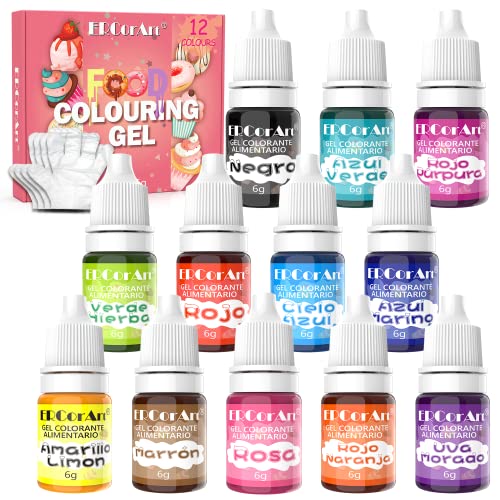 Colorante Alimentario Gel 12 Colores,Colorante Alimenticio Concentrado para Hornear, Alimentos,Decorar, Fondant, Cocinar, Icing - 6 ml Cada Uno