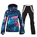 ALSOGO Damen Skianzug Schneeanzug Winddicht Wasserdicht Skifahren Snowboardjacke Trägerhose Set Zum Skifahren Snowboarden Klettern SMNGN+Black L