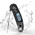 Instant Read Meat Thermometer Digital, Waterproof Food Thermometer with Magnet, Fast and Accurate, Backlight Calibration for Cooking, Grilling, BBQ, Baking, Smoker, Candy Making, Black