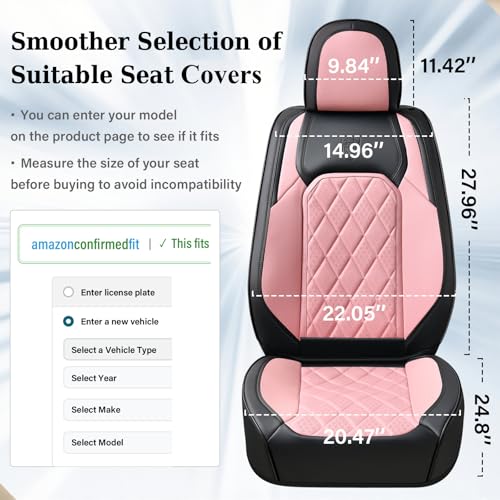 Image of Coverado Leather Seat Covers, Car Seat Cover Front Seats, Waterproof Seat Covers, Luxury Faux Leather Car Seat Protectors, Black and Pink Car Seat Cover Universal Fit for Most Cars