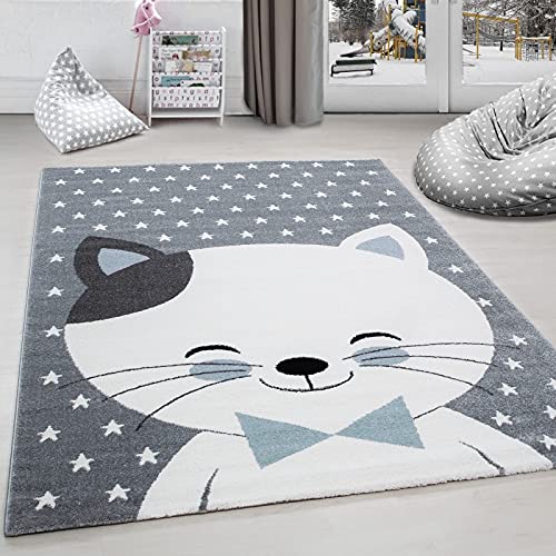 Tapis chambre enfant étoiles bleu et gris pour border de douceur les nuits de votre bébé