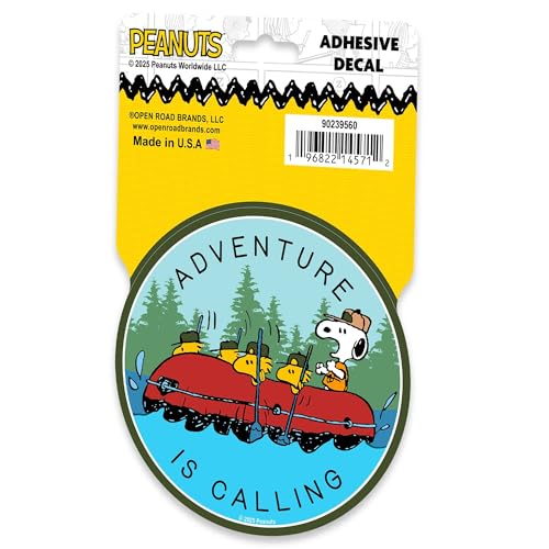 Image of Peanuts Snoopy Adventure is Calling Adhesive Vinyl Decal - Fun Snoopy Canoe Sticker for Car, Water Bottle or Laptop