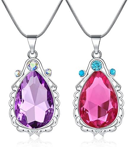 2 Pcs Sofia The First Amulet and Elena Princess Necklace Twin Sister Teardrop Necklace Magic Jewelry Gift for Girls