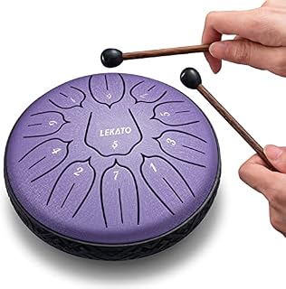 Steel Tongue Drum 6 Inch 11 Notes, LEKATO Tongue Drum D Major Beginner Hand Drum Percussion for Meditation Yoga Musical Education, Best Gift for Adult& Kids, Lavender Purple