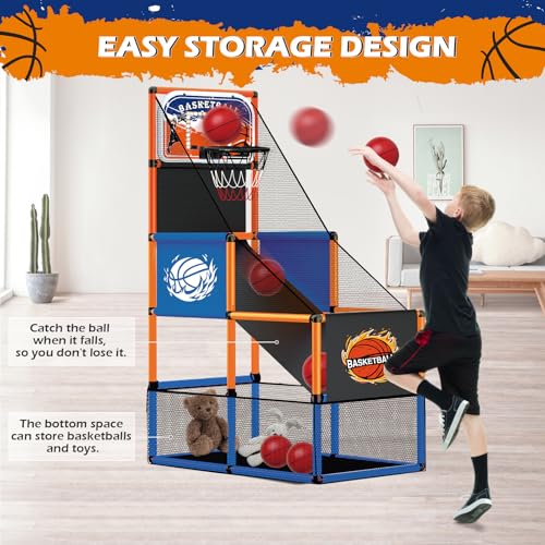 Arcade Basketball Game Set for Kids 3-12 – Indoor & Outdoor Basketball Hoop with 4 Balls, Adjustable Height, LED Scoring, Air Pump & Storage – Fun Sports Toy for Boys & Girls Ages 4-8, 8-12 - Image 6