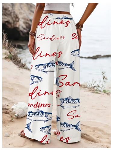 WDIRARA Women's Fish Graphic Drawstring Waist Wide Leg Pants Vacation Beach Pants2