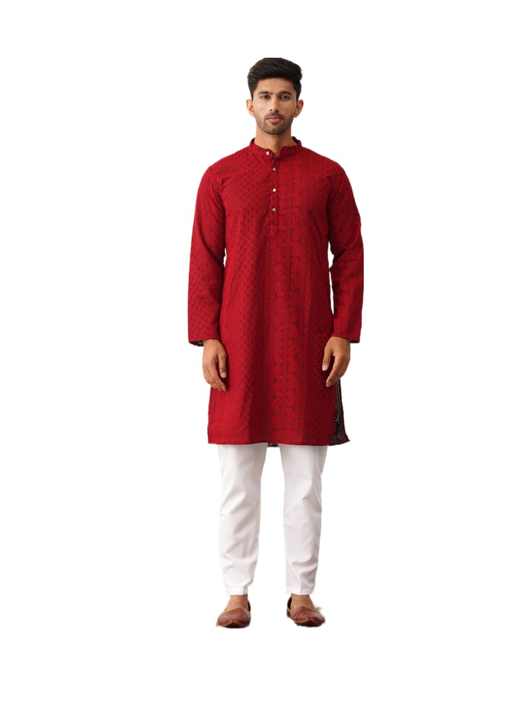 jompers Polyester Blend Men's Chikankari Embroidered Kurta Pyjama Set-picture-20