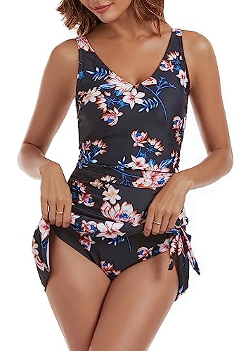 Image of Aidonger One Piece Swim Dress Swimsuits for Women Tummy Control Swimdress Skirt Bathing Suit
