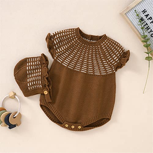 Boys Knitted Outwear Baby Newborn Infant Baby Knitted Romper Cotton Sleeveless Girl Ruffled Striped (Coffee, 6-9 Months)4