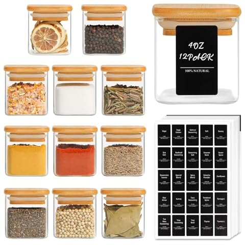 ComSaf 12 Pcs Glass Spice Jars Set Cover
