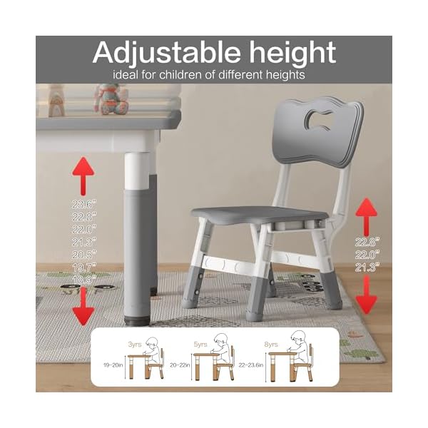 Kids table and chairs height adjustable toddler table and chairs 315l x 236w graffiti table with 4 chairs for reading drawing eating for ages 3 8 grey  urban country home decor