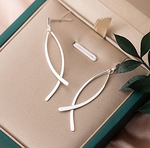 SLUYNZ Solid 925 Sterling Silver Shiny Bar Dangle Earrings for Women Teens Flat Bar Dangle Earrings Curve Line Earrings2