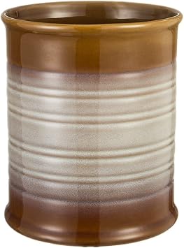 Nihow Kitchen Utensil Holder 7.2 Inch Extra Large Ceramic Utensil Holder for Countertop - Stable Utensil Crock for Kitchen Counter Decor - Elegant Brown 1PC