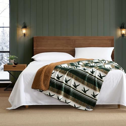 Image of Eddie Bauer - Oversized Throw Blanket 50x70, Reversible Plush Blanket for Couch or Bed, Animal Print Room Decor (Goose Sweater Green)