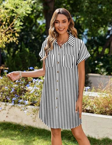 Image of Zeagoo Summer Dresses for Women 2026 Cotton Button Down Short Sleeve Tshirt Dresses Casual Mini Beach Dress