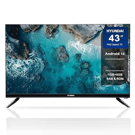 Image of HYUNDAI 43 Inch Smart Android LED TV (SHY43FAN07TAF) | Full HD (1920x1080) | Android TV 14 | 1GB RAM, 8GB Storage | Netflix, YouTube, Prime Video | HDMI x2, USB x2