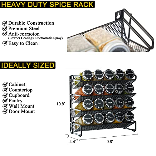 Image of SpaceAid Spice Rack Organizer with 20 Spice Jars, 386 Spice Labels, Chalk Marker and Funnel Set for Cabinet, Countertop, Pantry, Cupboard or Door & Wall Mount - 20 Jars, 9.8 inch W x 10.8 inchH, Black