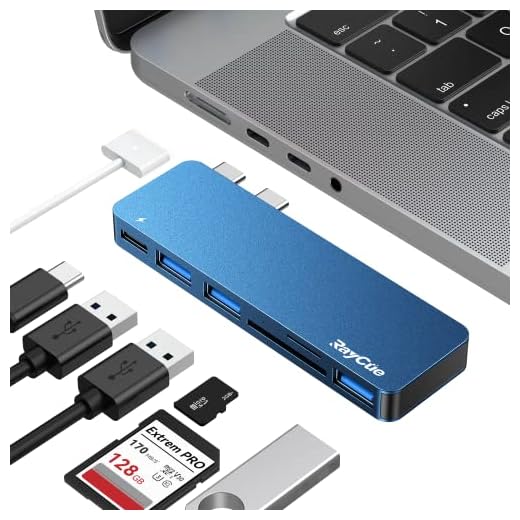 RayCue USB C Hub Adapters for MacBook Pro/MacBook Air M1 M2 M3 2023 2022 2021 2020 2019 13" 14" 15" 16", 6-in-2 Multiport MacBook Adapter with Thunderbolt 3, 3 USB 3.0 Ports, SD/TF Card Reader