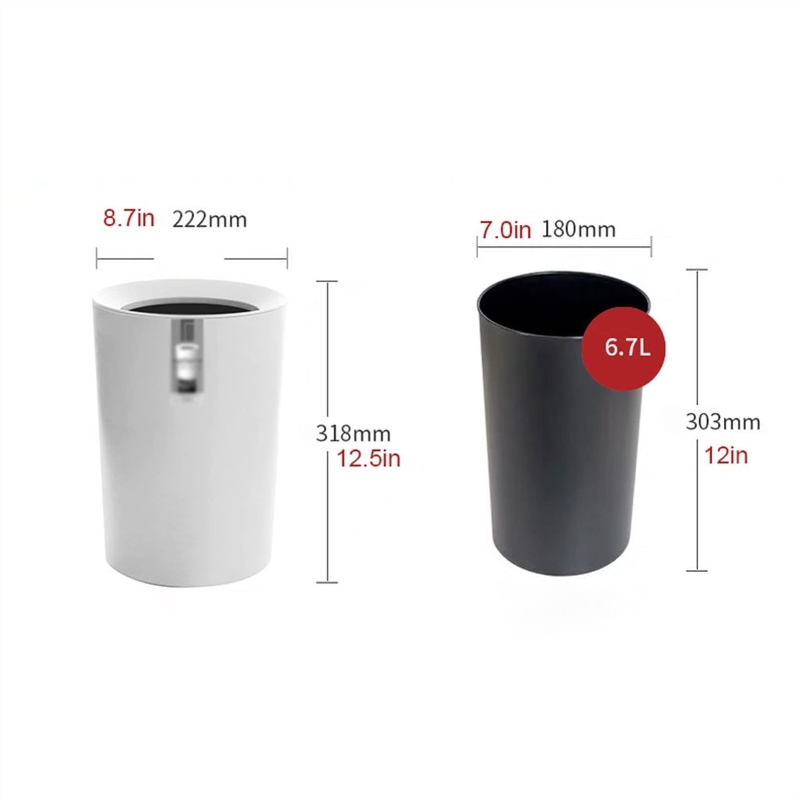 Pojemnik na śmieci Kosz na śmieci o pojemności 8 litrów, salon, bez pokrywy, kosz na śmieci, kuchnia, łazienka, plastikowy, wyjmowany kosz na śmieci(Red)