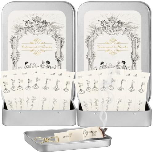 Swiffen 2 Pack Paper Incense Kits 96 Pcs Cedar Wood & Hinoki Burning Incense Papers with 2 Vintage Tin Case and Clips Eliminating Bathroom Kitchen Pet Odors Aromatherapy Gifts for Women