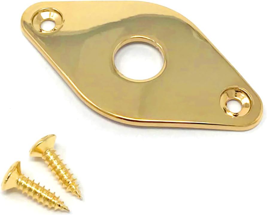 Diamond Jack Plate for Guitar and Bass Gold with Screws Curved Metal Jackplate JPD40-GLD