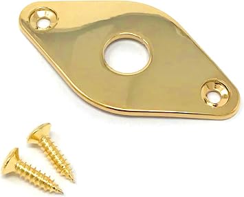 Diamond Jack Plate for Guitar and Bass Gold with Screws Curved Metal Jackplate JPD40-GLD