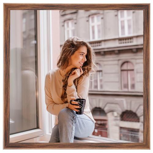 20x20 Wood Frame Brown, Rustic Natural Wooden 20x20in Poster Picture Frame, Distressed 20 x 20inch Woodgrain Gallery Photo Frame with HD Plexiglass, Horizontal Vertical Wall Mounting Display 1pcs