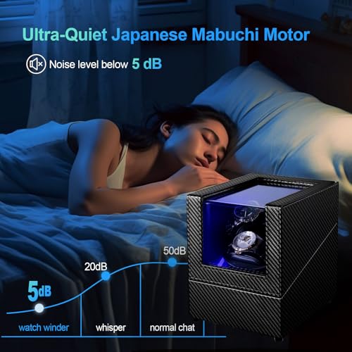 Image of J&T Technology Watch Winder for Automatic Watches,Automatic Watch Winder with LED Light,Rotating Watch Case with Japanese Quiet Motor,4 Rotation Modes,USB Type C
